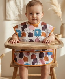 Resim Babydonat WoolyJoy Renkli Koyun Desenli Leke Tutmaz Sıvı Geçirmez Cepli Bebek Mama Önlüğü - BLW Uyumlu Kolsuz 