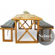 Resim Neiwel Move Doğal Ahşap Banklı Mutfak Ve Yemek Masası Takımı-80-180 Takım Açık Ceviz 