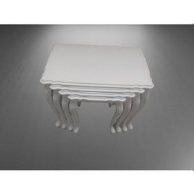 Resim Zigon Sehpa Lükens Aslan Oymalı Klasik Model Parlak Beyaz Kayın 