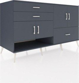 Resim Kronos Konsol 3 Raflı 3 Çekmeceli 4 Kapaklı 176x59x99 Antrasit-an Antrasit-antrasit 