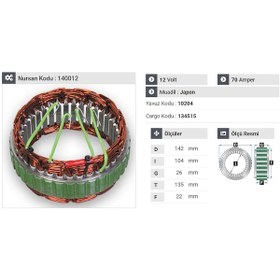 Resim 12v Alternatör Statör Hıtachı Tipi 70 A 4 Uçlu Isuzu N11.424 