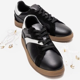 Resim Taren Siyah Hakiki Deri İnci Tokalı Kadın Günlük Spor Ayakkabı Siyah 