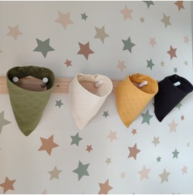 Resim 3Baby 4 Adet %100 Organik Pamuk Çift Katlı Iki Çıtçıtlı Müslin Bebek Fular & Salya Önlük 