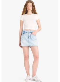 Resim Defacto Yüksek Bel Yıkamalı Cepli Jean Şort Etek E0566ax25smnm39 Mavi 