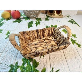 Resim Hasır Rattan Ekmeklik Dikdörtgen Ekmek Sepeti 22x17 Cm Kahverengi 