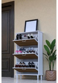 Resim Eliusta Duru 72 Cm Genişlikte Ceviz Renk Ayaklı Ayakkabılık Antre/kapı Önü 72x127x26 Cm Ayakkabılık Ceviz 