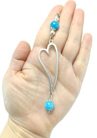 Resim biuti Turkuaz Taşlı Metal Kalp Araba Dikiz Ayna Süsü, Kalpli Lüks Yeni Araba 