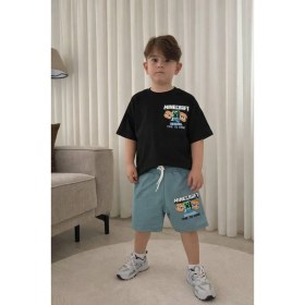 Resim Cg Kids Minecraft Erkek Çocuk Tshirt & Şort Alt Üst Takım Süper Kalite Sırt Baskı Detay 