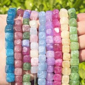 Resim 8*8MM 50'li/Paket Doğal Taş Akvamarin Pembe Morganit Kare Boncuklar DIY Takı Aksesuarları yaklaşık 50'li/Paket 8*8Mm Parlak Doğal Taş Boncuklar Işık Ametist Pembe Morgan Kare Spacer Boncuklar DIY Takı Yapımı için Charm El Yapımı Bileklik ve Kolyeler 