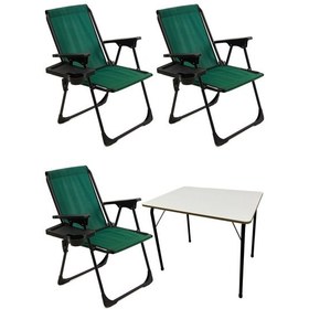Resim Natura 3 Adet Kamp Sandalyesi Dikdörtgn Bardaklık Yeşil+ MDF Masa Yeşil 