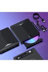 Resim Monozone Harici CD DVD Rom Yazıcı Okuyucu Type-C USB 3.0 HUB Çoğaltıcı TF SD Kart Okuyucu PC Laptop 