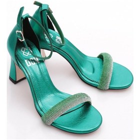 Resim Dgn 001 Kadin Silver Taşli Tek Bant Bilekten Bağli Topuklu Sandalet Yeşil 