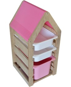 Resim Damla Toys Montessori Pembe Oyuncak Saklama Düzenleme Ünitesi Dolabı - 1 Büyük Pembe 2 Beyaz Trofast Sepetli 