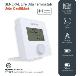 Resim General Mitra HT25 Rf Kablosuz Dijital Oda Termostatı 
