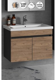 Resim Çiğdem 80 Cm Antrasit Gri Mat-Atlantik Çam Mdf Banyo Alt Dolabı Antrasit - Atlantik Çam 