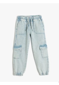 Resim Koton Pamuklu Beli Bağcıklı Cepli Jogger Denim Pantolon Lıght Indıgo 5skg40075ad Açık Mavi 