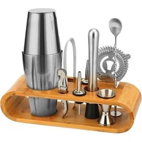 Resim Teknotrust 10 Parça Ahşap Standlı Boston Shaker Kokteyl Seti, 750 ml 