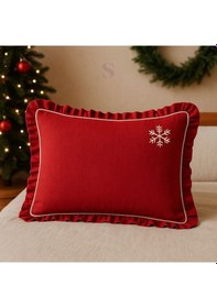 Resim Nakışlı Kırmızı Buldan Keteni Yastık Kılıfı 50x70 1 Adet Dolgusuz Kırmızı 