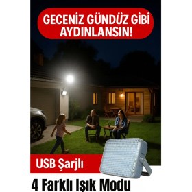 Resim Dış Mekan ve Kamp Için USB Şarjlı 4 Modlu Güçlü Projektör Lamba 100W 2400MAH 