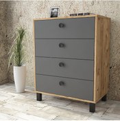 Resim Yurudesign Vilamo Şifonyer Ahşap Ayak, 4Çekmece, Çam-Antrasit-Siyah Vl80-228 