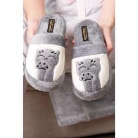 Resim Stwenn Kadın Kedi Nakışlı Günlük Yumuşak Sessiz Taban Ev Terliği 