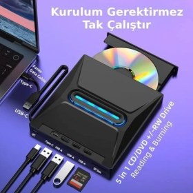 Resim USB 3.0 Harici External CD DVD Okuyucu Yazıcı LED USB Hub Tf Sd Kart Okuyucu Çoğaltıcı 