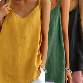 Resim Kadınlar İçin 3 Parça Set, Camisole Üst, Günlük, Tatil, İnce Askılı, Kolsuz Yazlık ve İlkbaharlık Bol Kesim Üst 