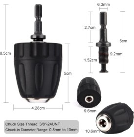 Resim Depolife Şarjlı Vidama Matkap Için 1/4 Hex Adaptörlü Mandren 10MM 3/8 mm Otomatik Anahtarsız Süpra Mandren 