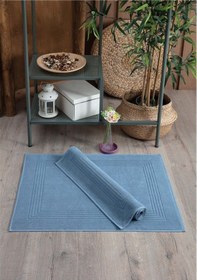 Resim 2'li Ayak Havlusu Seti-çerçeveli & %100 Pamuk Havlu Takımı İndigo 