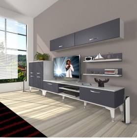 Resim Decoraktiv Eko 6y Mdf Dvd Silver Tv Ünitesi Tv Sehpası - Beyaz - Antrasit 