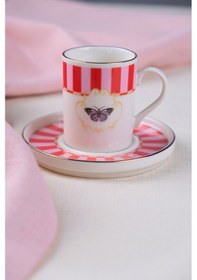 Resim Tabak Evi Porselen Butterfly Collection Altın Yaldızlı Kahve Fincanı 85cc Kırmızı Tekli Çok Renkli 