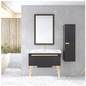 Resim Denko Motta 100 Cm Mdf Antrasit Gri Banyo Banyo Dolabı Takımı + Boy Dolabıo 