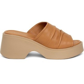 Resim Zeyn 7841c Kadın Hakiki Deri Dolgu Topuk Terlik Taba-taba Taba 