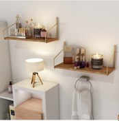 Resim Bino Demonte Duvar Rafı Dekoratif Mutfak Banyo Altın Raf 2'li 