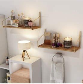 Resim Bino Demonte Duvar Rafı Dekoratif Mutfak Banyo Altın Raf 2'li 