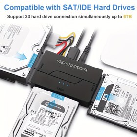 Resim USB 3.0 SATA IDE Sabit Disk Okuyucu, Ultra Kurtarma Dönüştürücü 6.35 / 8.89 Cm SATA ve IDE HDD SSD için Evrensel Sabit Disk Adaptör Kiti, 12V / 2A AB Güç Adaptörü Dahil 