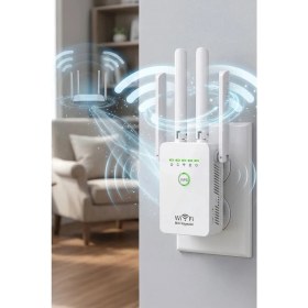 Resim TechnoStation 4 Antenli Wi-Fi Sinyal Güçlendirici Menzil Genişletici Repeater Internet Çekim Gücü Arttırıcı 