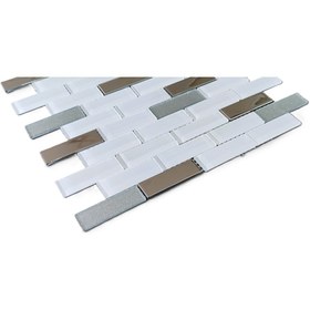 Resim MozaiKristaL Mutfak tezgah arası 23x73x4 mm Beyaz-Krom-Gümüş 30x30 Fileli Kristal Mozaik (11 File=1 m2 Fiyatıdır) 