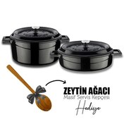 Resim Lava Döküm Yuvarlak Derin Ve Sığ 5 Parça Siyah Tencere Seti LV Y TSC K2 SET BL 