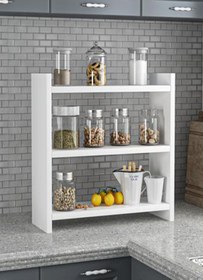 Resim Genel Markalar Beyaz Renk 3 Katlı Modern Ahşap Mdf Tezgah Üstü Mutfak Baharatlık Rafı 