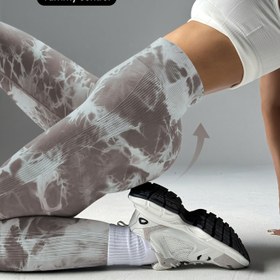 Resim Kadınlar İçin Beli Yüksek Yoga Taytı - Karın Kontrollü ve Kalça Kaldırıcı Tasarım, 7/8 Boy Marbled Tie-Dye Desenli, Nefes Alabilen Esnek Kumaş, Spor Salonu, Koşu, Tüm Mevsimler İçin Uygun, Şeffaf Olmayan Kumaş 