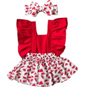 Resim Berakids Kız Bebek Karpuz Desen Fırfırlı Kırmızı Slopet Bandana Set 0-2 Yaş 