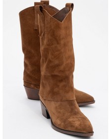 Resim Sojo Taba Süet Hakiki Deri Kalın Topuklu Kısa Çizme TABA SÜET 