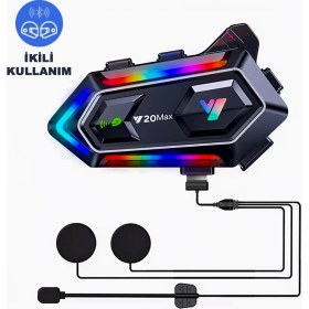 Resim Robeve Ikili Interkom Bağlantılı Y20 Max Motorsiklet Intercom Su Geçirmez Kask Intercom Rgb Intercom Bluetooth 5.3 Interkom Ikili Interkom Bağlantılı Intercom 