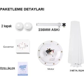Resim Minofell Tavan Tip Üç Kanatlı Vantilatör 5 Hız Kademesi, 3 Metal Kanat ( Ev,ofis, Işyeri) (Beyaz) 