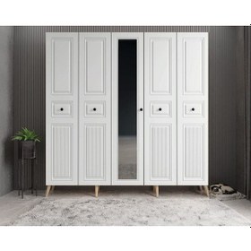 Resim Sofya Membran 5 Kapaklı Portmanto Montaj Dahil Meşe Beyaz 200 Cm 