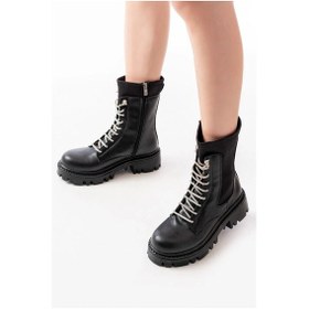 Resim 868-2006 Siyah Düz Topuklu Bağcıklı Fermuarlı Günlük Kadın Bot Çok Renkli 