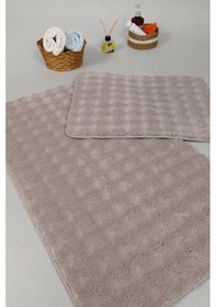 Resim Modern Bubble Yıkanabilir Kaymaz Peluş Banyo Paspası Halısı 2'li Klozet Takımı 50x80-50x40cm Bej 