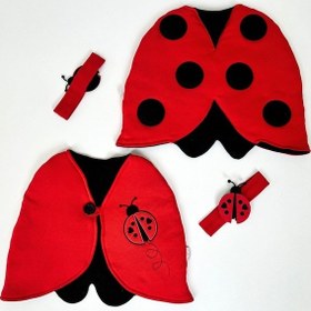 Resim Kırmızı & Bandanalı Uğur Böceği Kostümü - Kız Çocuk Doğum Günü Kostümü Seti Kırmızı - Siyah 