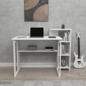 Resim Reyo Home Enda SAYE 5 Raflı Kitaplıklı Çalışma Masası Beyaz 